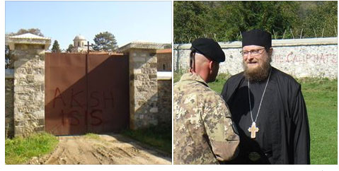 Графити и о. Сава Јањић (Извор: Фејсбук страница манастира Високи Дечани)