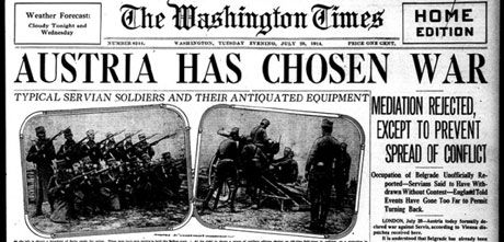 Насловна страна „Вашинтон тајмса“ 28. јула 1914. године