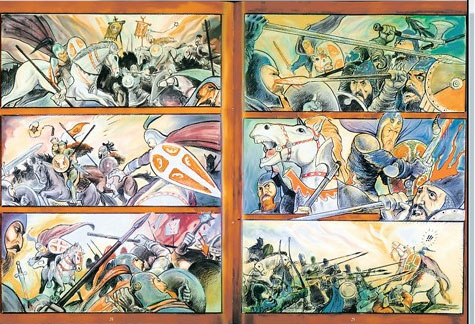 Детаљ из „Уздизања”, првог дела стрипа „Житије Светог Симеона Мироточивог”