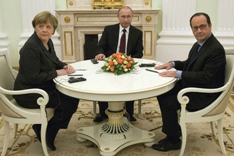 Ангела Меркел, Владимир Путин и Франсоа Оланд (Фото АП)