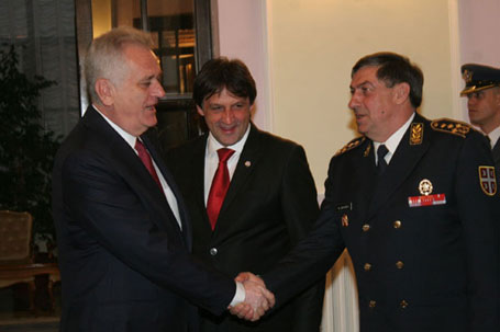 Београд, 21.04.2015 - традиционални пријем министра одбране и начелника Генералштаба ВС поводом Дана Војске Србије: Љубиша Диковић, Томислав Николић, Братислав Гашић