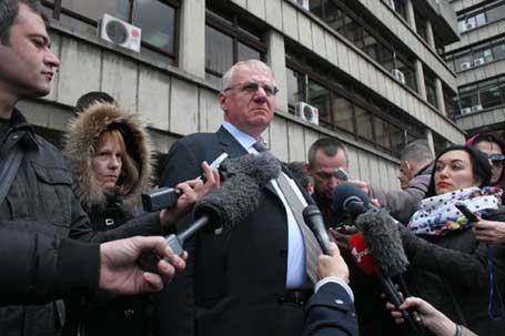 Београд, 03.04.2015 - председник Српске радикалне странке (СРС) Војислав Шешељ присуствовао је данас наставку поступка за рехабилитацију Драгољуба Михаиловића у Палати правде