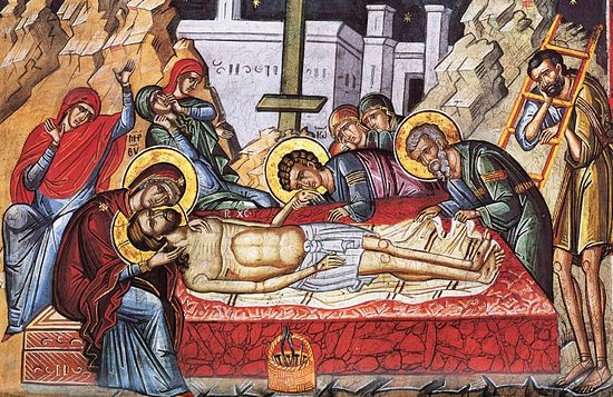 Велики петак. Оплакивање Христа. Фреска манастира Дионисијат, Атон