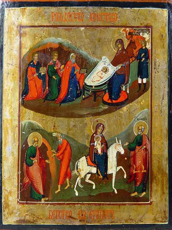 Рођење Христово и бегство у Египат (руска икона, XIX век)