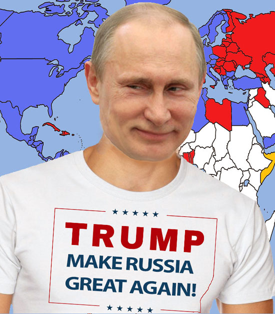 Монтажа приказује Путина са натписом "Трамп ће направити Русију опет великом"