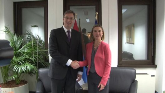 Премијер Александар Вучић састао се у Бриселу са шефицом европске дипломатије Федериком Могерини (Фото: Фонет/АП)