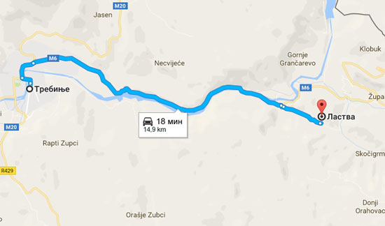 Ластва је удаљена 15 километара од Требиња